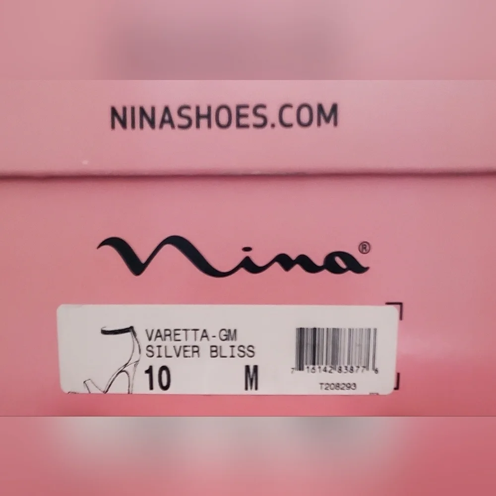 Nina Varetta Silver Bliss Heels with Glitter Sparkle Rhinestone Open Toe Size 10